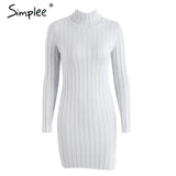 Casual turtleneck long knitted sweater dress women Cotton slim bodycon dress pullover female Autumn winter dress