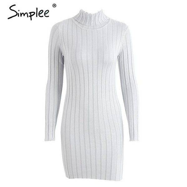 Casual turtleneck long knitted sweater dress women Cotton slim bodycon dress pullover female Autumn winter dress