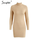 Casual turtleneck long knitted sweater dress women Cotton slim bodycon dress pullover female Autumn winter dress