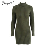 Casual turtleneck long knitted sweater dress women Cotton slim bodycon dress pullover female Autumn winter dress
