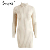 Casual turtleneck long knitted sweater dress women Cotton slim bodycon dress pullover female Autumn winter dress