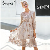 Simplee V neck long sleeve sequin party dresses women Sexy mesh streetwear casual midi dress female 2017 autumn dress vestido