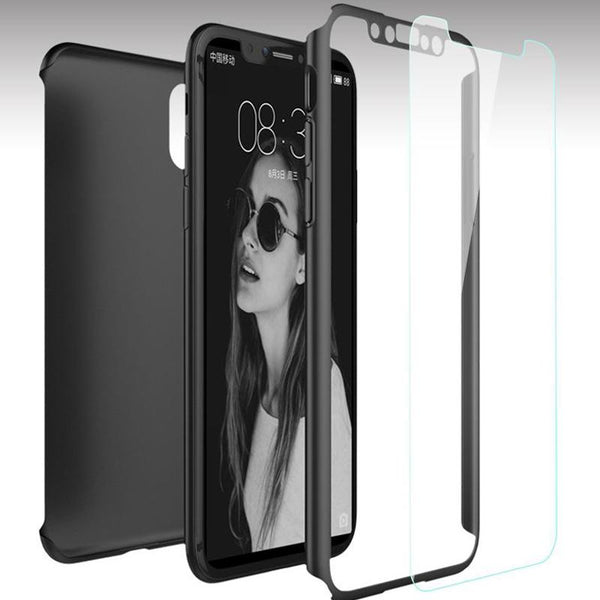 For iPhone X Case, Kindamart Luxury 360 Full Body Protection Slim Cover Case For iPhone X iPhoneX Phone Case with Tempered Glass