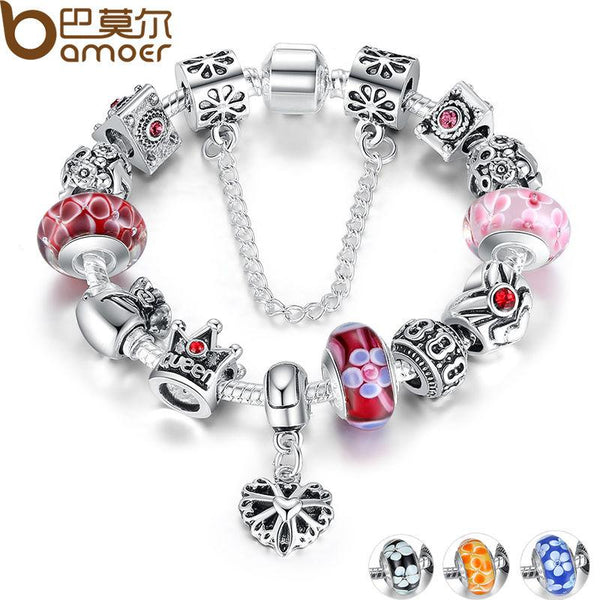 Queen Jewelry Silver Charms Bracelet & Bangles With Queen Crown Beads Bracelet for Women